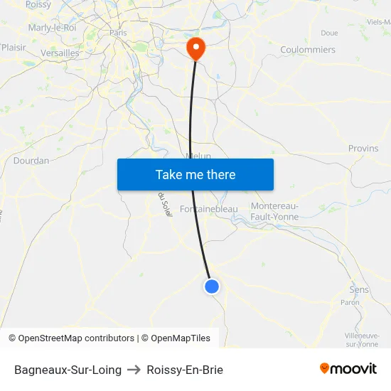 Bagneaux-Sur-Loing to Roissy-En-Brie map
