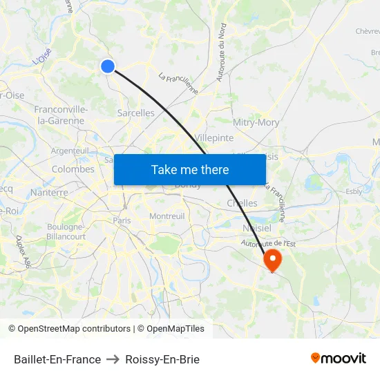 Baillet-En-France to Roissy-En-Brie map