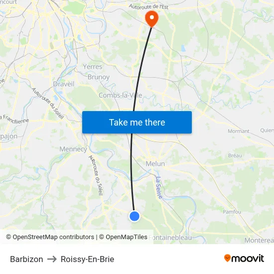 Barbizon to Roissy-En-Brie map