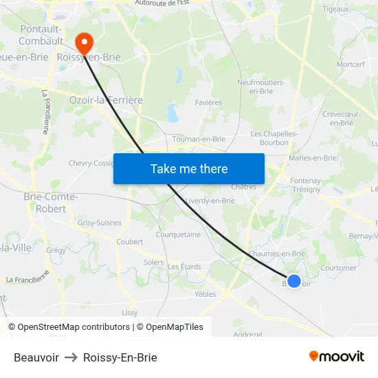 Beauvoir to Roissy-En-Brie map