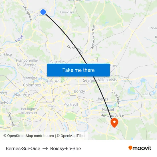 Bernes-Sur-Oise to Roissy-En-Brie map