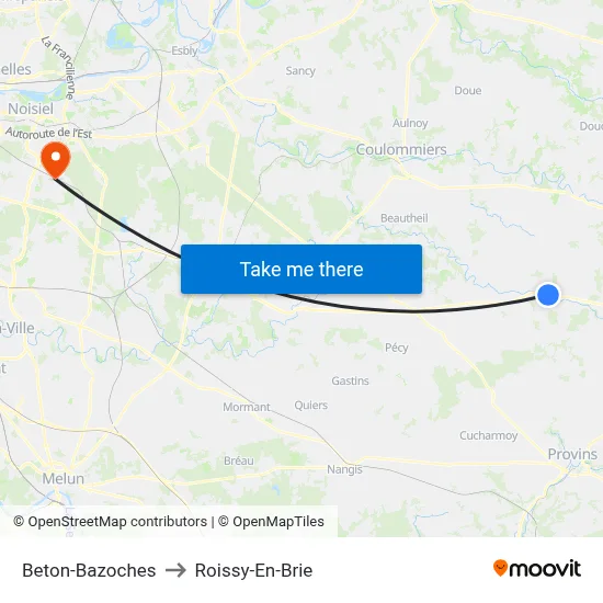 Beton-Bazoches to Roissy-En-Brie map