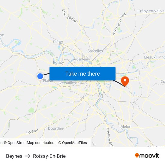 Beynes to Roissy-En-Brie map