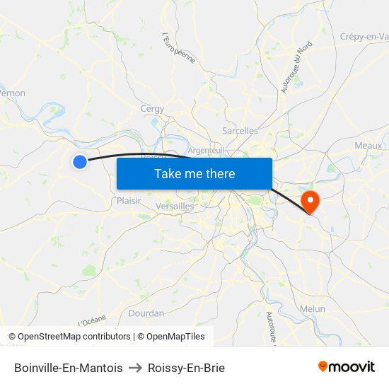 Boinville-En-Mantois to Roissy-En-Brie map