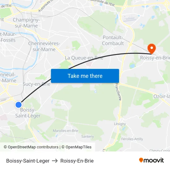 Boissy-Saint-Leger to Roissy-En-Brie map