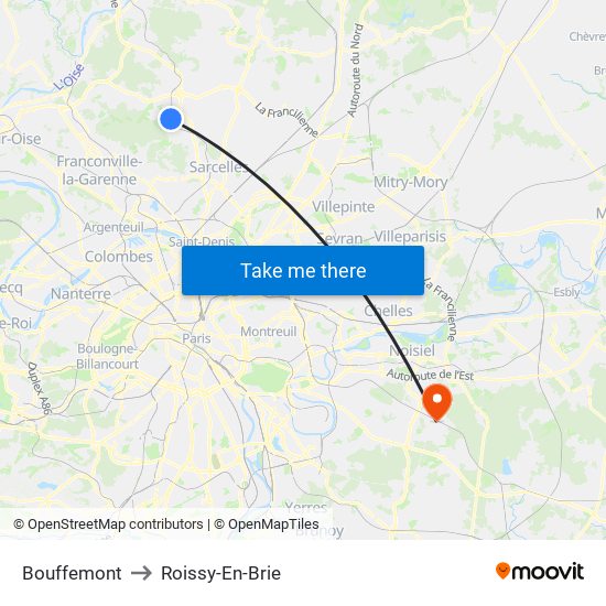 Bouffemont to Roissy-En-Brie map