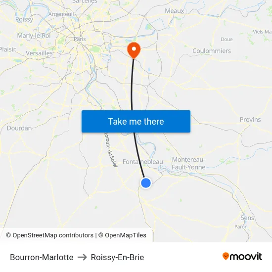 Bourron-Marlotte to Roissy-En-Brie map