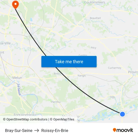 Bray-Sur-Seine to Roissy-En-Brie map