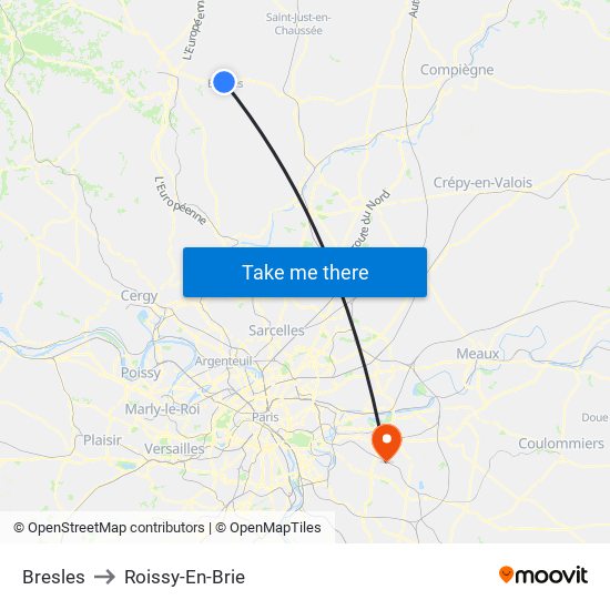Bresles to Roissy-En-Brie map