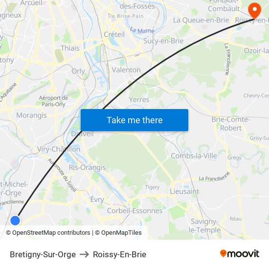 Bretigny-Sur-Orge to Roissy-En-Brie map