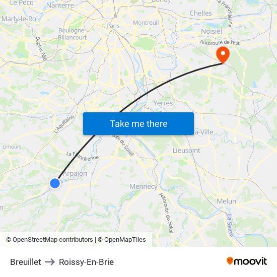 Breuillet to Roissy-En-Brie map