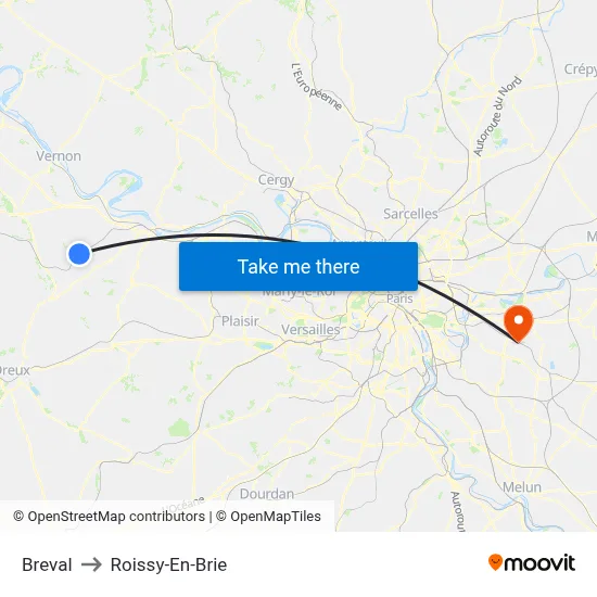 Breval to Roissy-En-Brie map