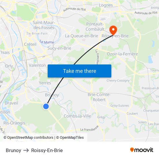 Brunoy to Roissy-En-Brie map