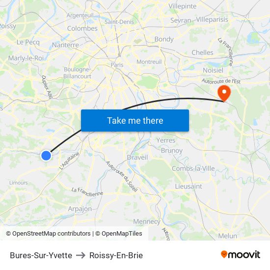 Bures-Sur-Yvette to Roissy-En-Brie map