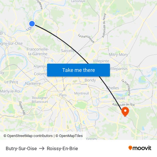 Butry-Sur-Oise to Roissy-En-Brie map