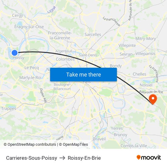 Carrieres-Sous-Poissy to Roissy-En-Brie map