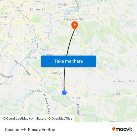 Cesson to Roissy-En-Brie map