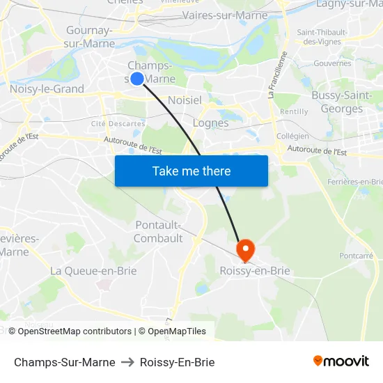 Champs-Sur-Marne to Roissy-En-Brie map