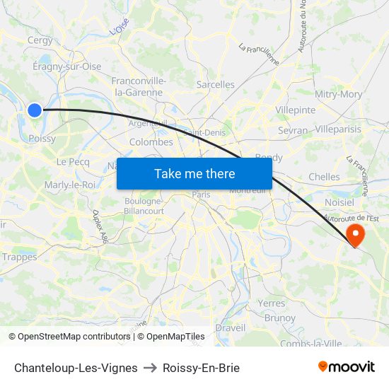 Chanteloup-Les-Vignes to Roissy-En-Brie map