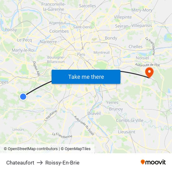 Chateaufort to Roissy-En-Brie map