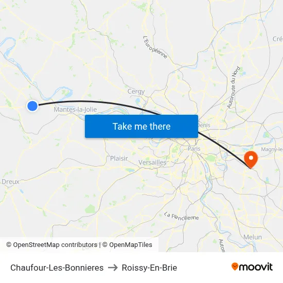 Chaufour-Les-Bonnieres to Roissy-En-Brie map