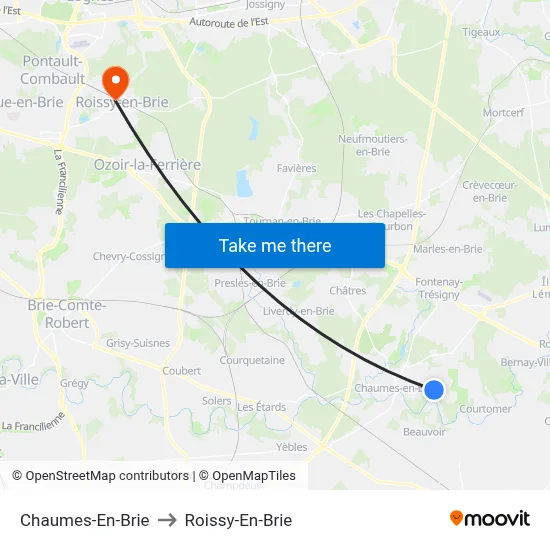 Chaumes-En-Brie to Roissy-En-Brie map