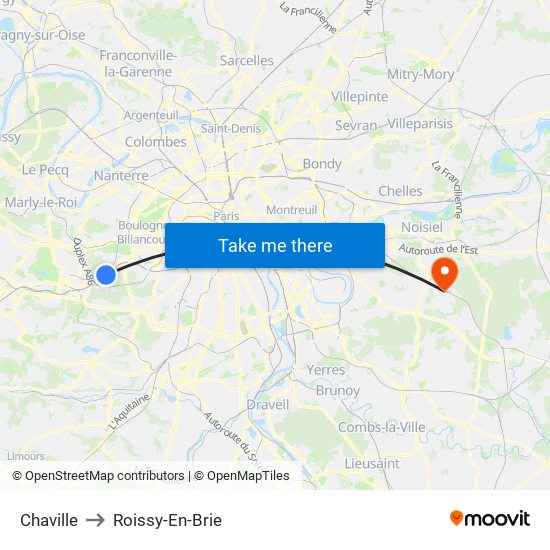 Chaville to Roissy-En-Brie map