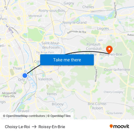 Choisy-Le-Roi to Roissy-En-Brie map