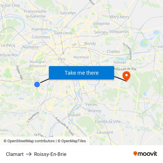 Clamart to Roissy-En-Brie map