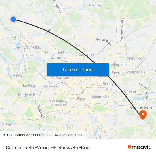 Cormeilles-En-Vexin to Roissy-En-Brie map