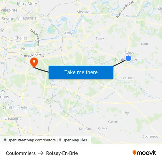 Coulommiers to Roissy-En-Brie map