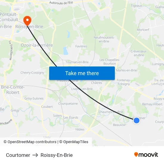 Courtomer to Roissy-En-Brie map