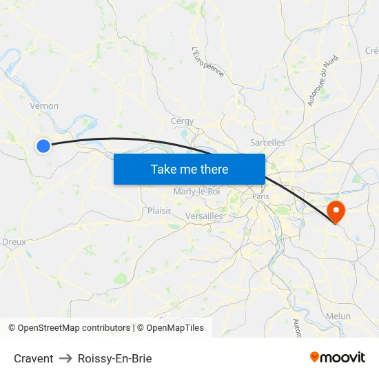 Cravent to Roissy-En-Brie map