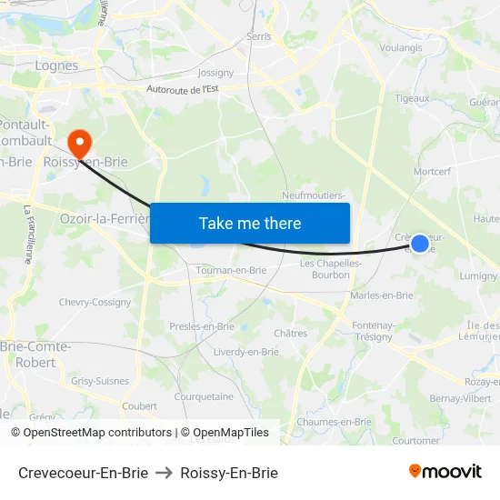 Crevecoeur-En-Brie to Roissy-En-Brie map