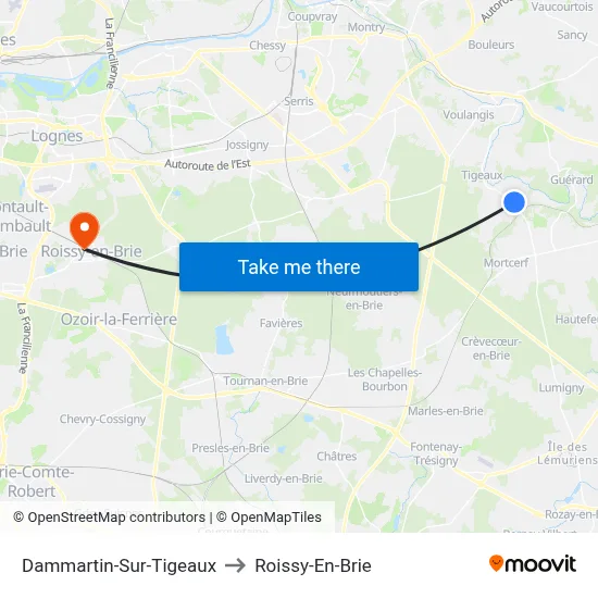 Dammartin-Sur-Tigeaux to Roissy-En-Brie map