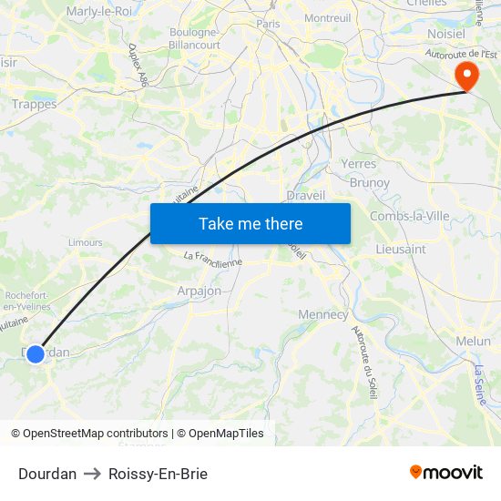 Dourdan to Roissy-En-Brie map