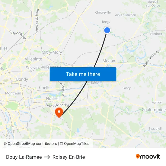 Douy-La-Ramee to Roissy-En-Brie map