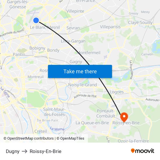 Dugny to Roissy-En-Brie map