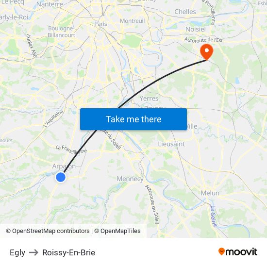 Egly to Roissy-En-Brie map