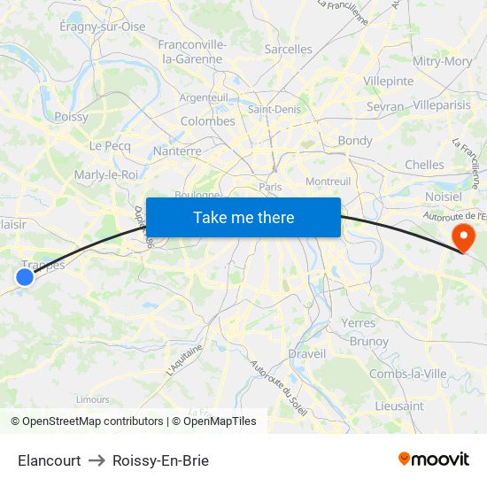 Elancourt to Roissy-En-Brie map