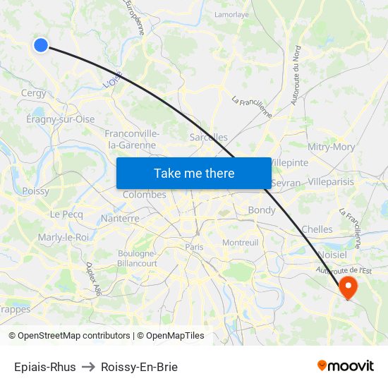 Epiais-Rhus to Roissy-En-Brie map