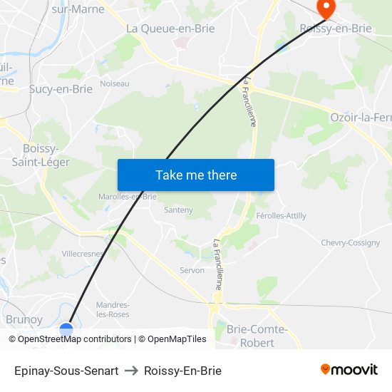 Epinay-Sous-Senart to Roissy-En-Brie map