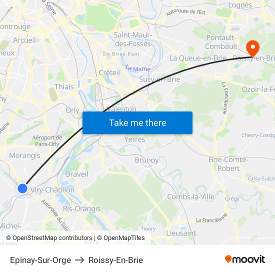 Epinay-Sur-Orge to Roissy-En-Brie map