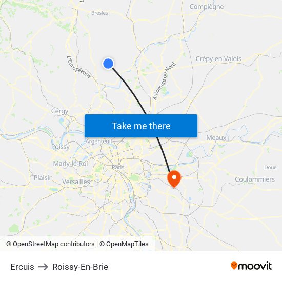 Ercuis to Roissy-En-Brie map