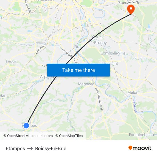 Etampes to Roissy-En-Brie map