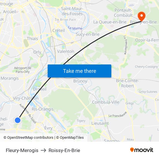 Fleury-Merogis to Roissy-En-Brie map