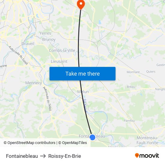 Fontainebleau to Roissy-En-Brie map