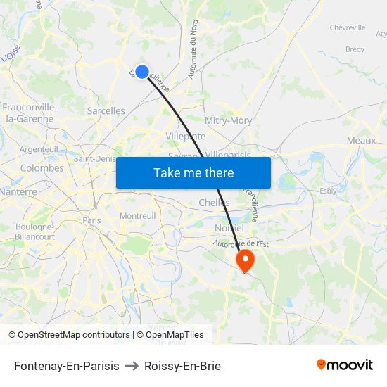 Fontenay-En-Parisis to Roissy-En-Brie map