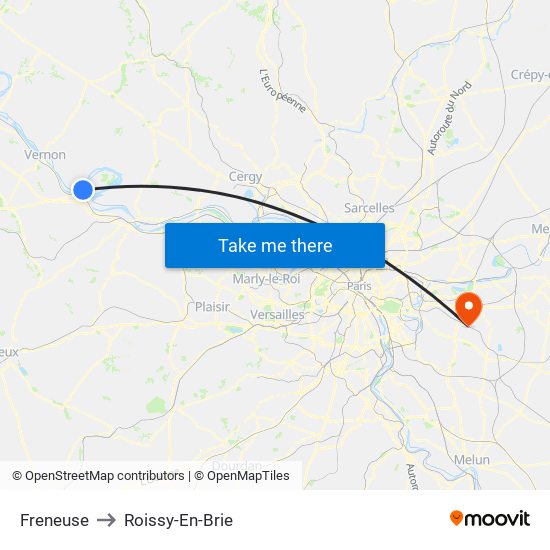 Freneuse to Roissy-En-Brie map