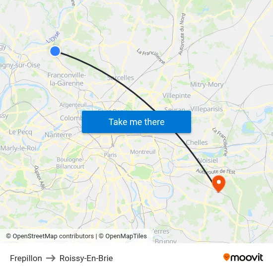 Frepillon to Roissy-En-Brie map